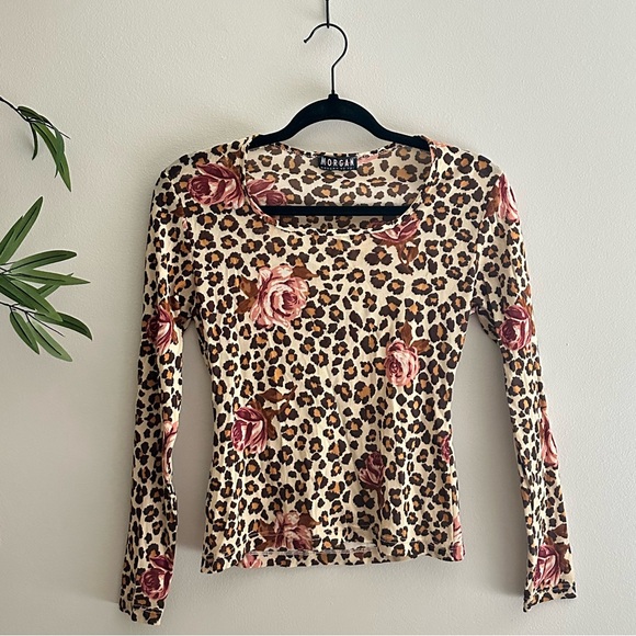 Morgan de Toi Tops - Y2K Morgan De Toi Leopard & Roses Mesh Long Sleeve